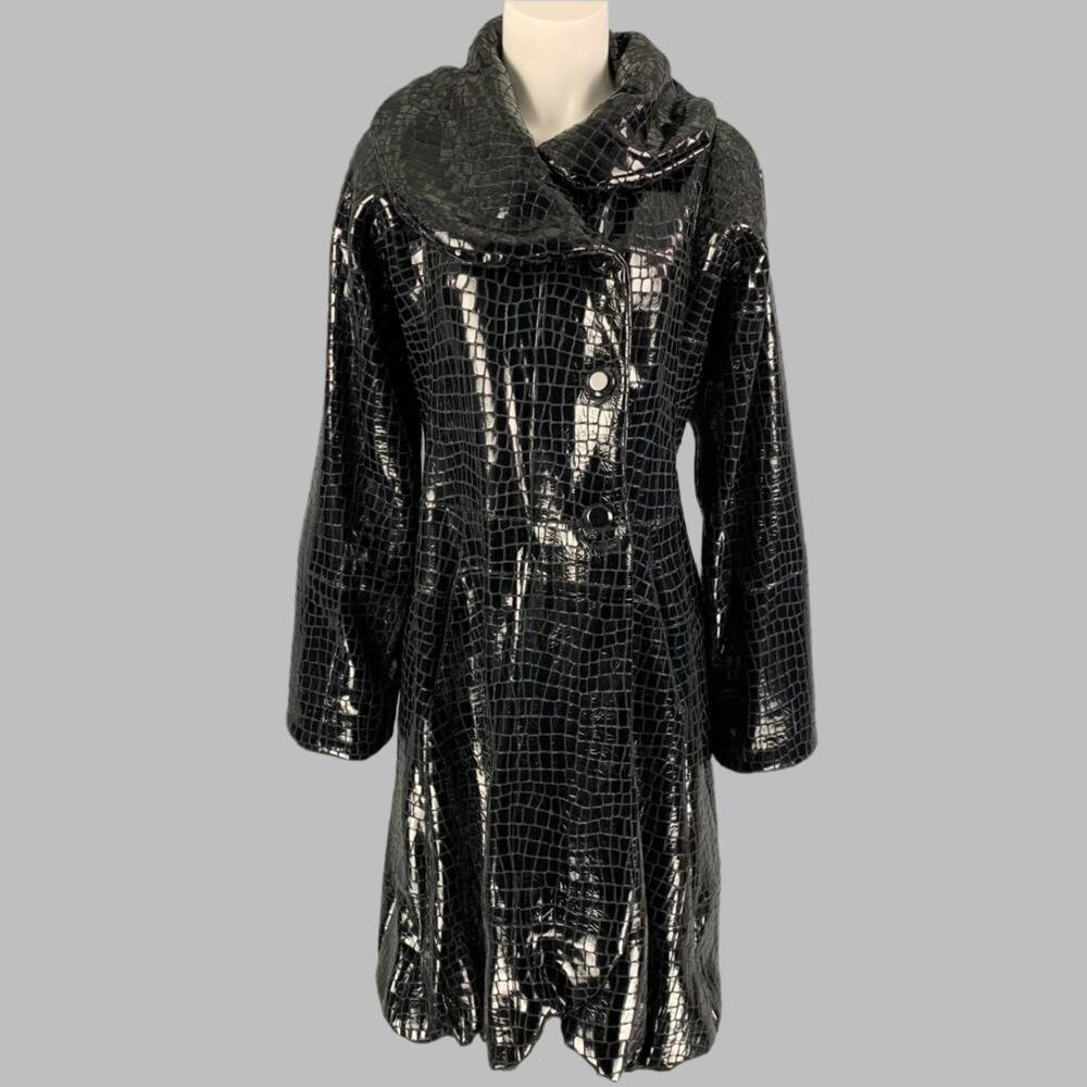 GIORGIO ARMANI Size 8 Black Leather Embossed Rabbit Fur Coat